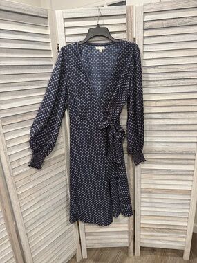 Max Studio Navy Floral Wrap Dress with Tie Waist